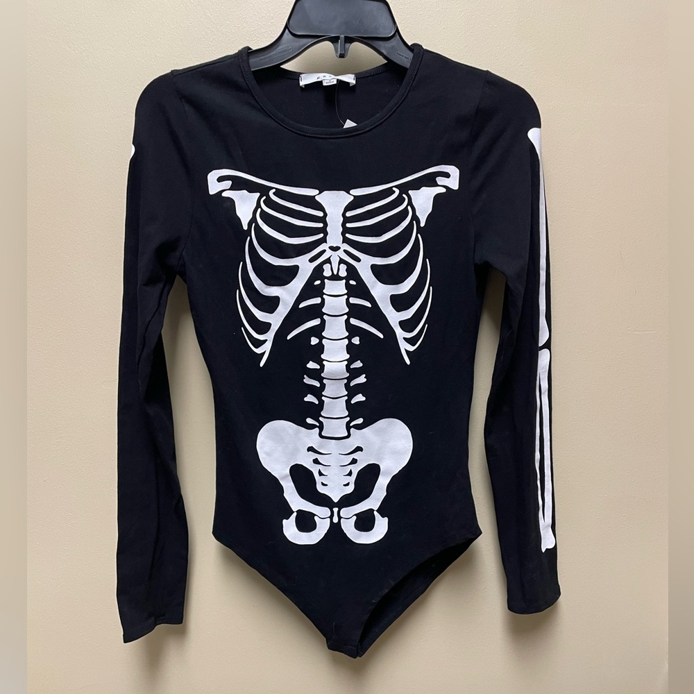 Black Skeleton Print Bodysuit